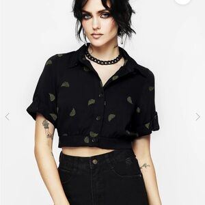 Disturbia Black Crop Button Down Shirt